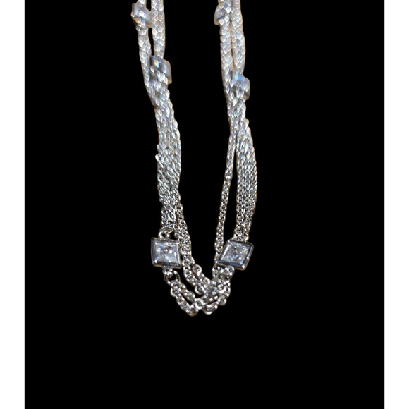 Long silver and faux diamond squares necklace - Picture 2 of 2